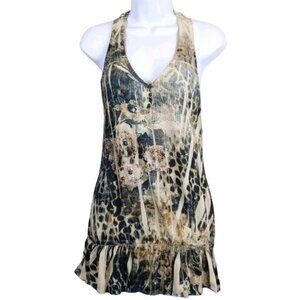 B.L.E.U. Women's Tank blouse sleeveless, Blue ,Brown & Tan animal print Size M